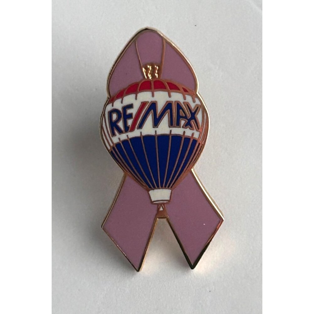 Remax Pink Ribbon Hot Air Balloon Lapel Pin Breast Cancer Awareness